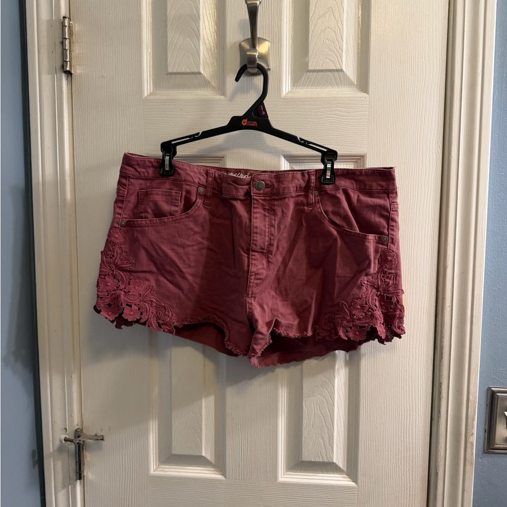Burgundy Jean Shorts with Lace Trim